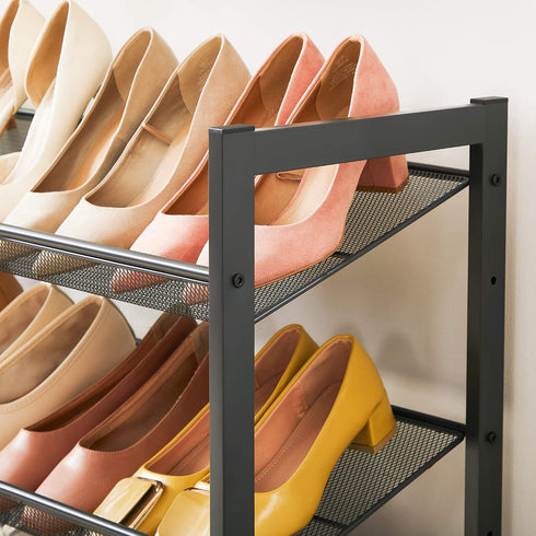 3-Tier 9-12 ULMR03GB SONGMICS Shoe Rack, Shoe Organizer, Metal Shoe Storage for Garage, Stackable Shoe Shelf