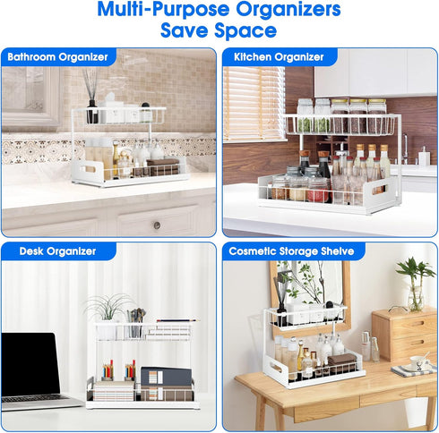 Under Sink Organizers and Storage, 2 Tier Sliding Cabinet Basket Organizer for Bathroom and Kitchen