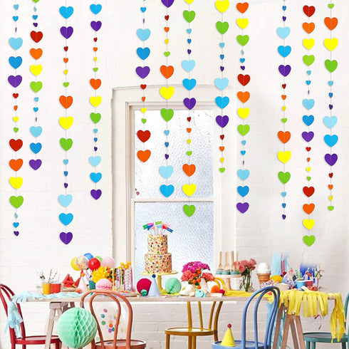 52Ft Valentines Day Party Decorations, Rainbow Love Heart Garland, Colorful Hanging Paper Heart Streamer Banner