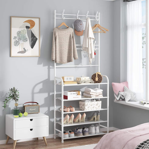 5-Tier 15-20 UDEAR Entryway Coat Rack - Large Space, Shoe Storage, Hanging & Storage, Pairs, Multifunctional White