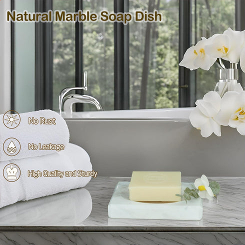 Countertop White Soap Dish Tray Marble Soap Holder Trinket Plate for Bathroom Sink Kitchen Bedroom Vanity Bathroom