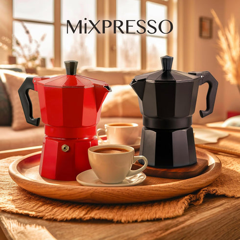 Mixpresso Black 3 Cup Moka Pot, Classic Italian Coffee Maker for Gas, Electric Stove Top, Makes 3 Espresso Cups