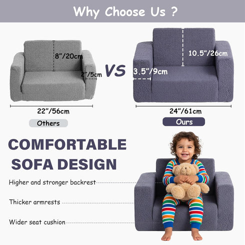 2-in-1 Tiita Kids Sofa, Kid Chairs, Convertible Children Couch to Lounger, Flip Out Kids Chair, Toddler Armrest Chair