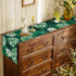 Summer 13x90 Inch Deep Green Dahlia Flower Spring Table Runner Green Gray Burlap Table Runners, Floral Seasonal Coffee