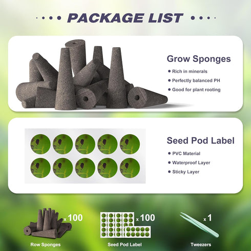 VERVYVINE 100 Pack 100 1 Hydroponics Grow Sponges - Replacement Root Growth Sponge Seed Pods for Hydroponic Garden