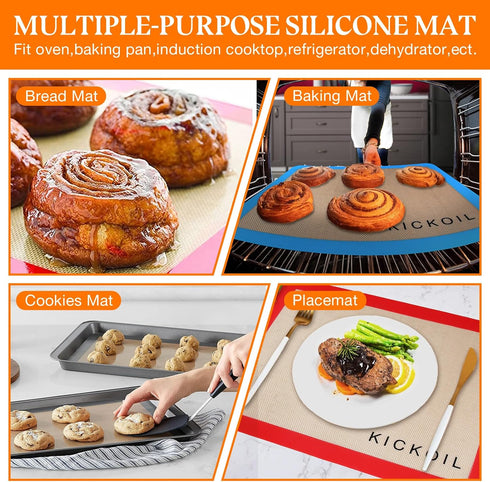 Silicone Baking Mat Cookie Sheet Set of 3: Non-Stick Baking Sheets for Oven Pan Liner & Cooking Supplies