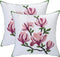 Embroidered Throw Pillow Covers 18x18 Inch Set of 2, Pink Magnolia Flower Spring Pillowcases for Living Room
