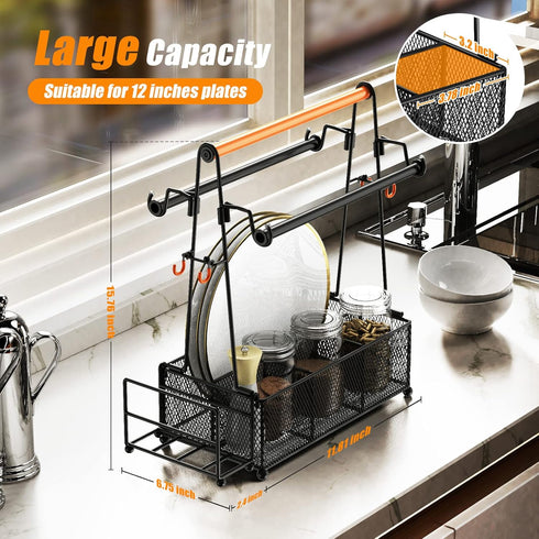 PHINOX Utensil Holder for Party, Picnic, and Camping, Black Flatware Caddy with Handle & Paper Towel Roll Holders