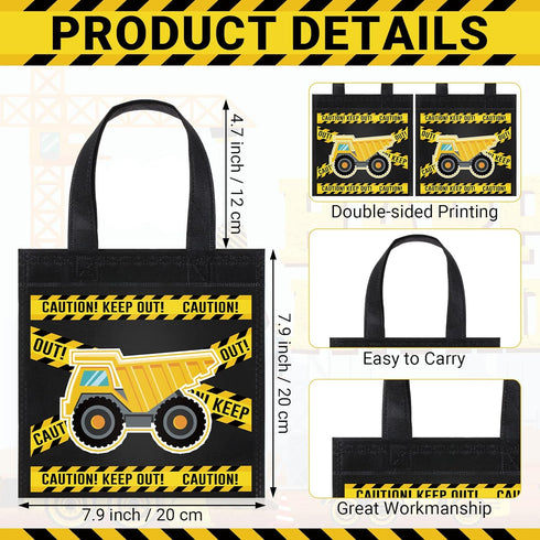 Photect 24 Pieces Construction Party Favors Bags, Non Woven Tote Bags for Birthday Party Supplies, Truck Treat Bags