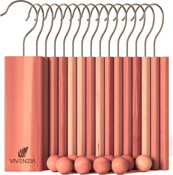 Cedar Blocks for Clothes Storage, 25 pcs Including 15 Hang-ups and 10 Balls, Aromatic Cedar for Closet and Drawers