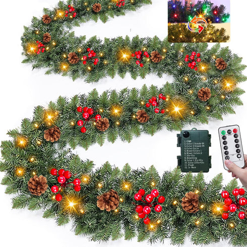 9 8 TURNMEON Dual Color Change Ft Prelit Christmas Garland Remote Control Warm White & Multicolor Lights Timer Modes