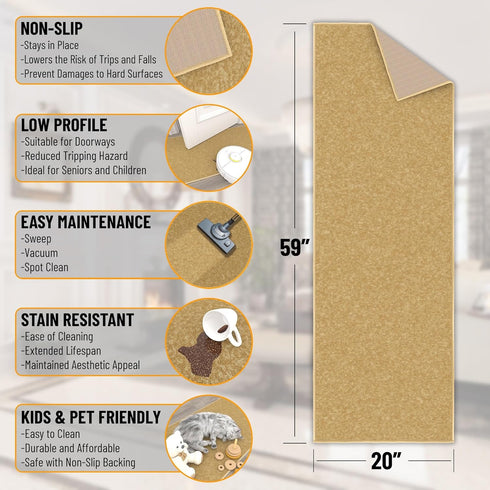 Sweet Home Stores Washable Non-Slip Rubberback Runner Rug - Solid Design for Kitchen, Hallways, Bathroom, Entrance,