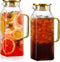 Snuvid 2 Pack 2 Liter/68 oz Square Glass Pitcher with Lid, Classic Stripes