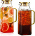 Snuvid 2 Pack 2 Liter/68 oz Square Glass Pitcher with Lid, Classic Stripes