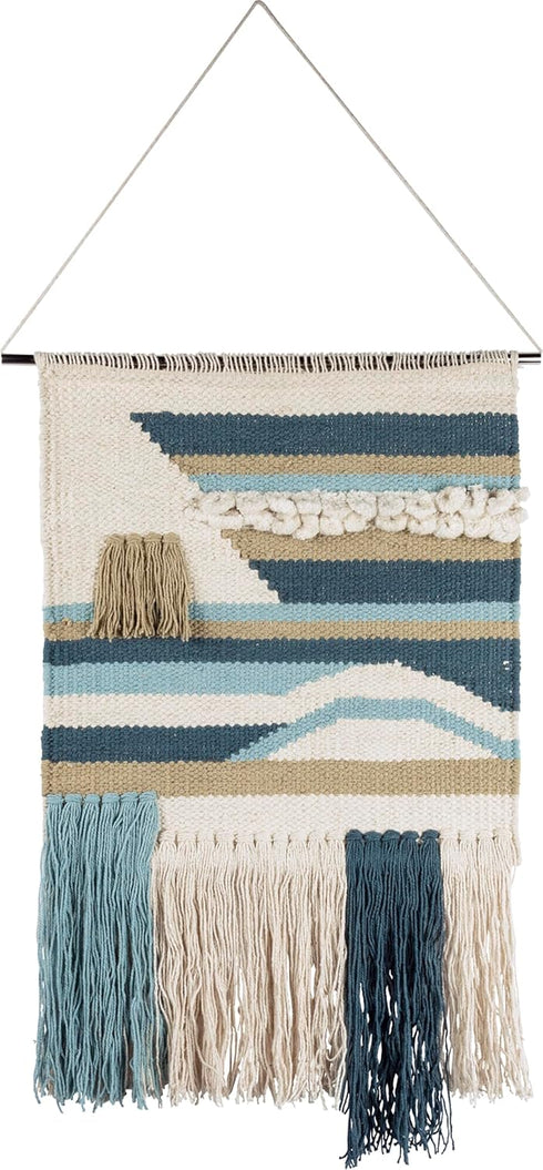 Primitives by Kathy Seaside Woven Wall Hanging - Handmade Bohemian Fringe Tassel Banner, Cotton, 14" W x 22" L