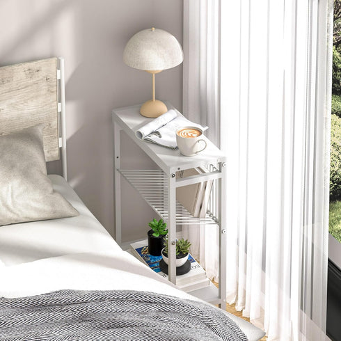 3-Tier End Table for Small Space, Narrow Side Table with Magazine Holder,Small Nightstand, Skinny Snack Couch Table