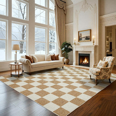 EcoNest 2x3 Washable Door Mat Indoor Entrance Checkered Rug, Beige and White Area Rug,Low Pile Lightweight Indoor