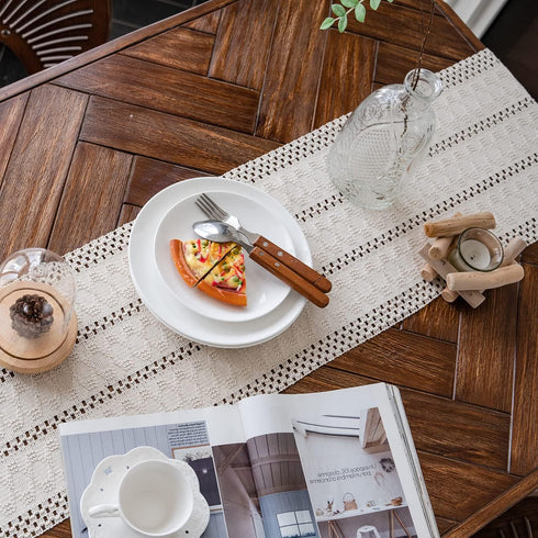 Table(12x71in) Alynsehom Macrame Table Runner Cream Beige Boho Table Runners with Tassels Hand Woven Cotton Table