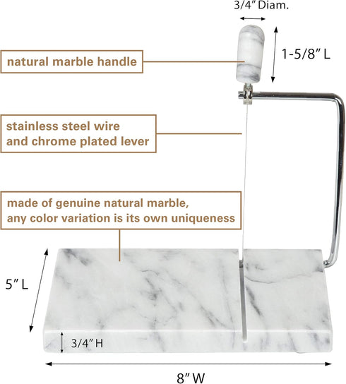 8" 5" Creative Home Marble Cheese Slicer x Heavy Duty Marble Board with Wire Cutter, Durable Cheese Slicer for Block