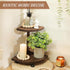Tikea Decorative Wood Riser for Display, 2-Tier Rustic Corner Shelf for Kitchen Bathroom Counter Decor, Pedestal Stand for Soap Dispenser, Candle and Plant (Brown)