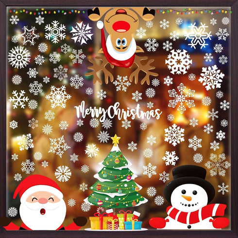 Joy Bang 300 Pcs Christmas Window Clings, Winter Snowflake Window Stickers, Holiday Window Decals, Xmas Santa Christmas Tree Window Decor for Home Office Classroom, Christmas Decorations Indoor by Joy Bang