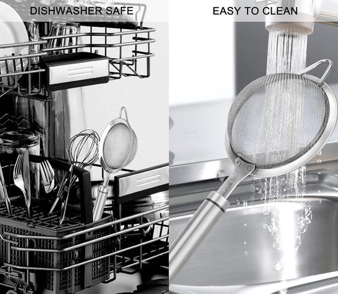 304 Stainless Steel Fine Mesh Strainers for Kitchen, Colander-Skimmer with Handle, Sieve Sifters for Food, Tea, Rice