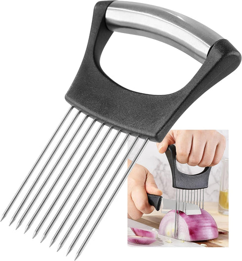 Mumulo Stainless Steel Onion Slicer for Onions, Tomatoes, Eggs, and Vegetables with Protective Cover (Black)