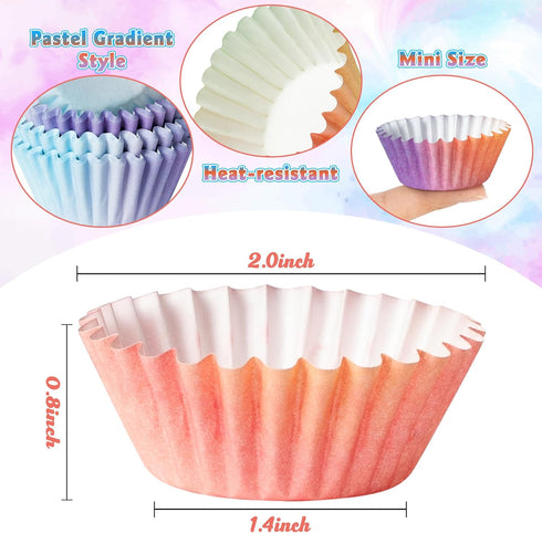 Mini Cupcake Paper Liner, 600pcs Gradient Pastel Baking Cups, Purple Blue Orange Cake Wrap Supplies