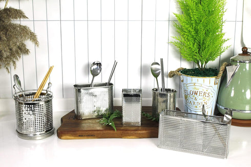Kitchen Utensil Chopsticks Perforated Holder with Hooks, 304 Stainless Steel Storage Organizer, Dishwasher Safe