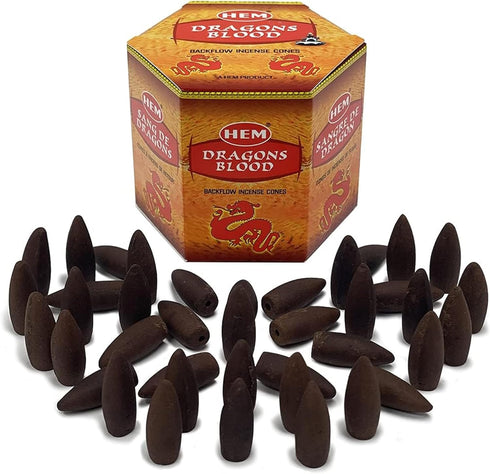 Dragons Blood Hem Backflow Incense Cones - 40 Large Scented Cones for Waterfall Aromatic Smoke Fountain Haze Falls
