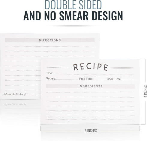 Modern Recipe Cards (Set of 60) - 4x6” Double Sided Premium Thick Card Stock w/Bonus Measuring Chart and PVC Card Protector (4 x 6 inches) by Apace Living