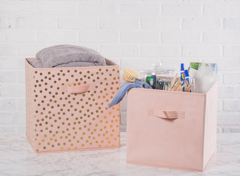 DII Non Woven Fabric Storage Bin Collection, Collapsible Organizer Cube, Small Set, 13x13x13", Millennial Pink