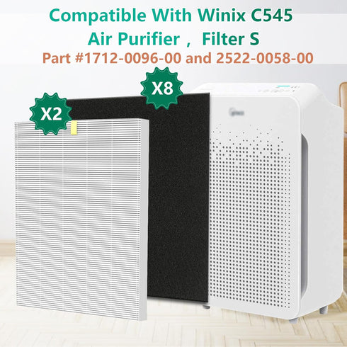 C545 Replacement Filter S for Winix C545 Air Purifier, 2 Pack H13 True HEPA + 8 Activated Carbon Filters