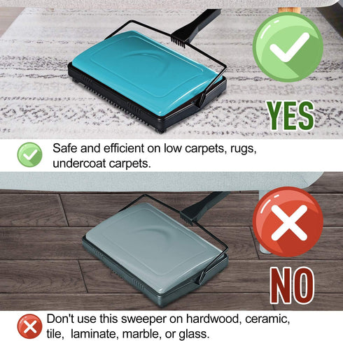 Yocada Carpet Sweeper Cleaner for Home Office, Low Carpets, Rugs, Pet Hair Dust Scraps, Small Rubbish Cleaning with