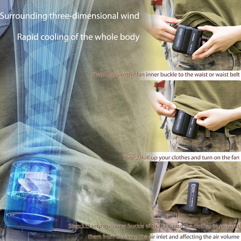 Portable Waist Clip Fan, Handheld Mini Cooling Fan, Speed Adjustable Personal Outdoor Fan for Traveling