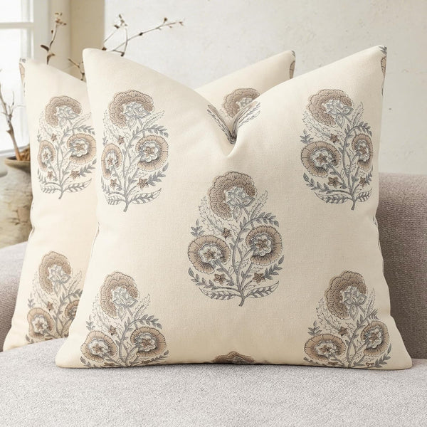 YCOLL Vintage Floral Print Pillow Covers 24x24 Set of 2 Patterned Accent