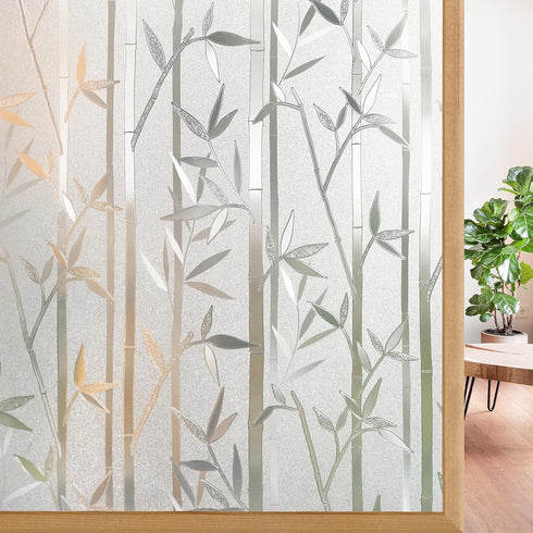 rabbitgoo Window Privacy Film, Frosted Bamboo Pattern, Removable UV Blocking Decorative Cling for Home, 23.6 in X 6.5