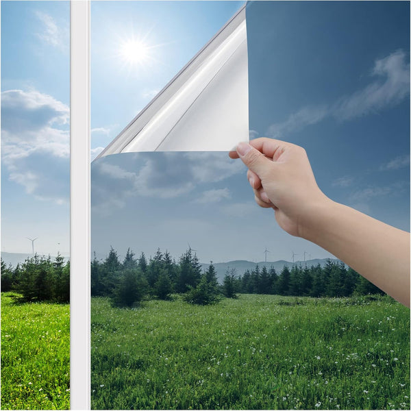 Haton Window Privacy Film: One Way Window Tint for Home, Silver, 17.5 x 78.7 Inches, No Glue Static Cling