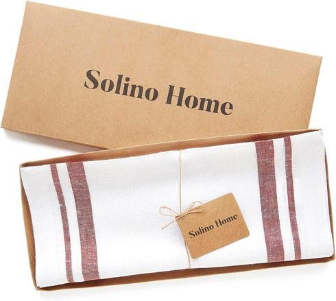 48 Inches 100% 14 48 Inch Solino Home Linen Table Runner - French Stripe, Pure Linen Burgundy and White Farmhouse Table