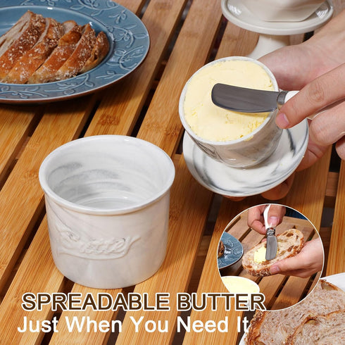 Eichzer Ceramic Butter Crock with Lid, Marbled Butter Keeper for Spreadable Butter, Elegant Butter Dish for Home
