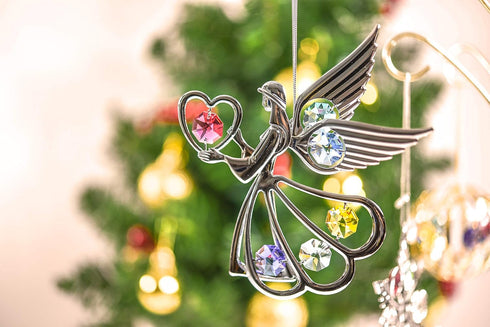 Chrome Plated Angel W/Heart Ornament with Crystal Element for Home Decor