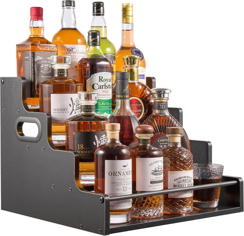 YQBRAO 4-Tier Liquor Bottle Display Shelf, Coffee Syrup Rack Organizer, Water Bottle Organizer,