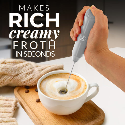 Zulay Kitchen Powerful Milk Frother Wand, Mini Handheld Stainless Steel Battery Operated Drink Mixer for Coffee,