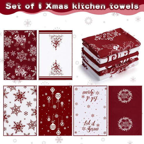 Tatuo 6 Pcs Christmas Kitchen Towels, Snowflake Merry Christmas Tree Dish Towels, Absorbent Hand Towels for Home