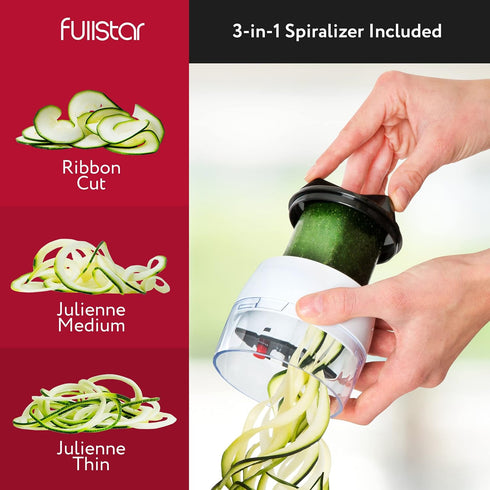 Fullstar All-in-1 Vegetable Chopper, Mandoline Slicer & Cheese Grater, 6 in 1, Black/White