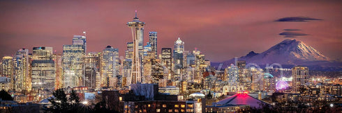 PHOTOSBYJON Seattle Skyline 2020 UNFRAMED Photo Print, Dusk Color City Downtown, 11.75 x 36 inches