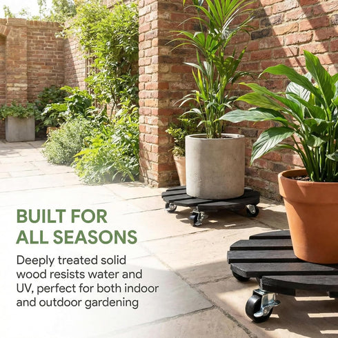2 Packs 360Lockable 14") ZXZYHFTY Round Wooden Plant Stand with Wheels, Rolling Plant Stand with Wheels for Vertical