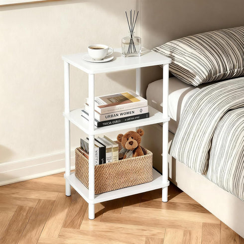 3 Legs28' YGYQZ Tier White Side Table Small End Table with Solid Wood Tall Bedside Table with Storage ShelfNightstand
