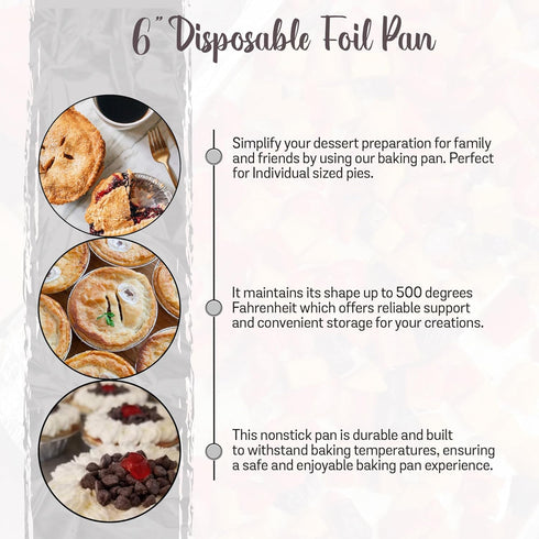 KitchenDance Disposable Aluminum Foil Mini Pie Pan, 6 Inches Round, Pack of 50
