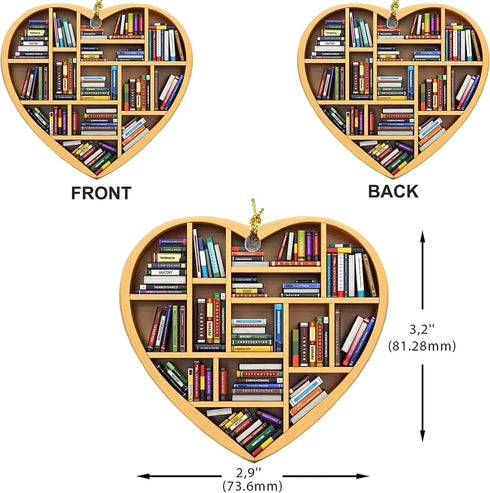 AyeBeau 2025, Book Lovers Ornaments Gifts, Bookshelf Heart Ornament Christmas for Tree Bookstore Book Lovers Heart